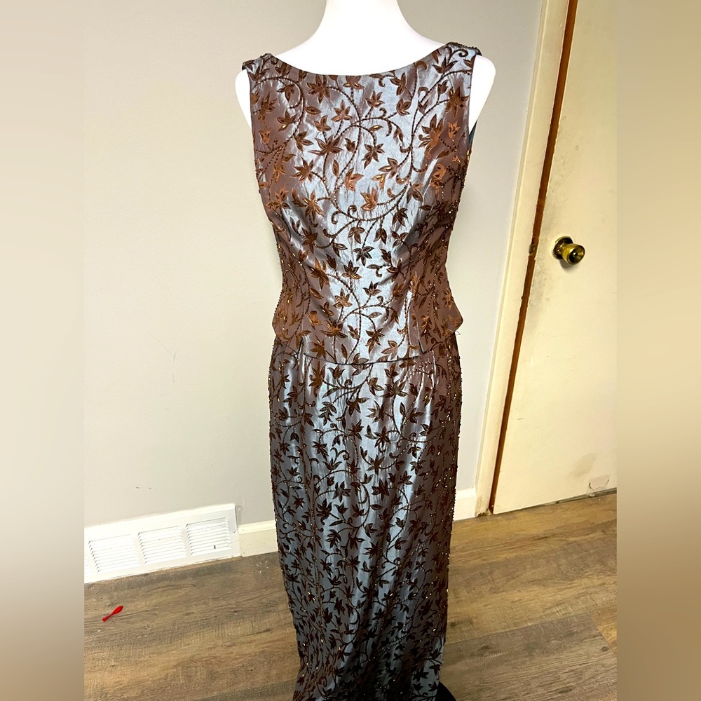 JS Collections Brown Floral Embroidered Gown